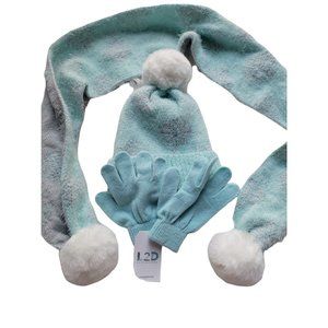 NWT 3pc Pompom Scarf Hat Glove Set